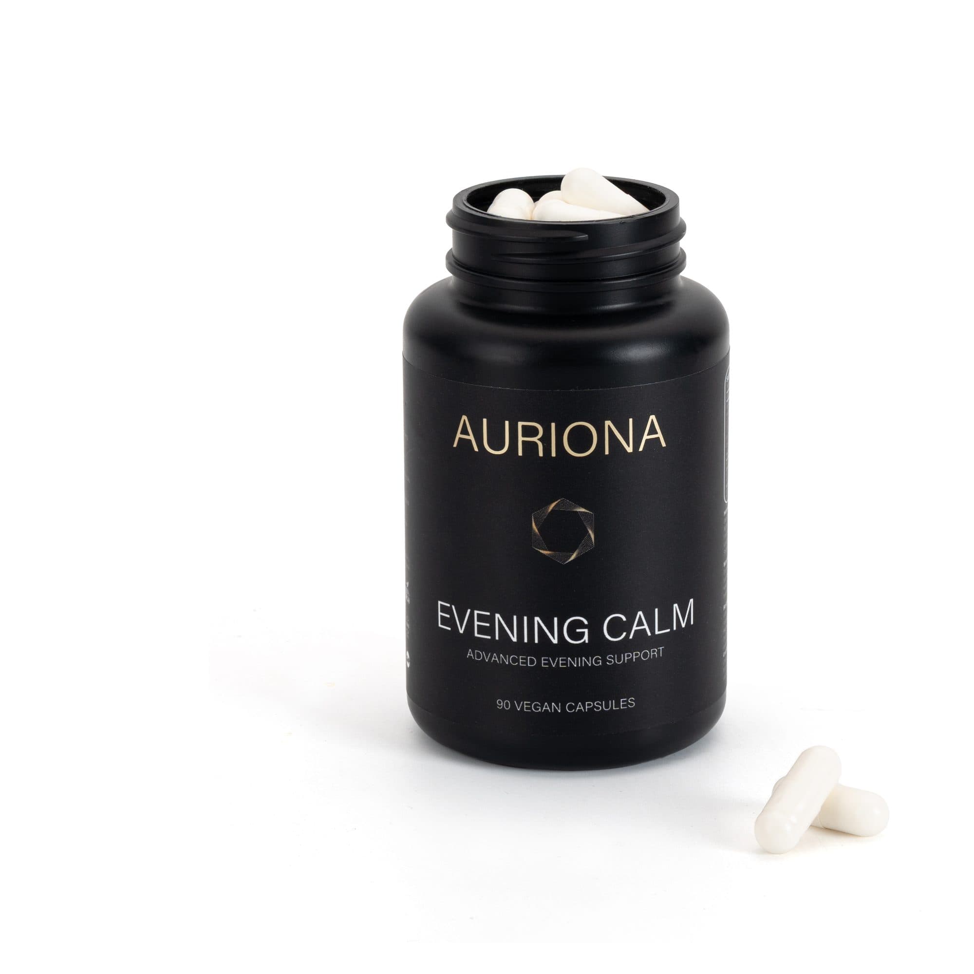 AURIONA Evening Calm – geöffnete Dose mit veganen Kapseln